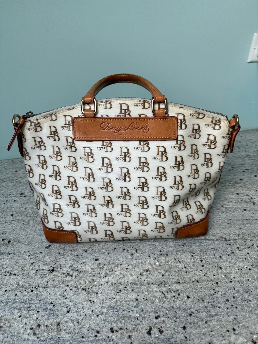 Dooney & Bourke 1975 Monogram Zip Satchel Florentine Vacchetta Leather